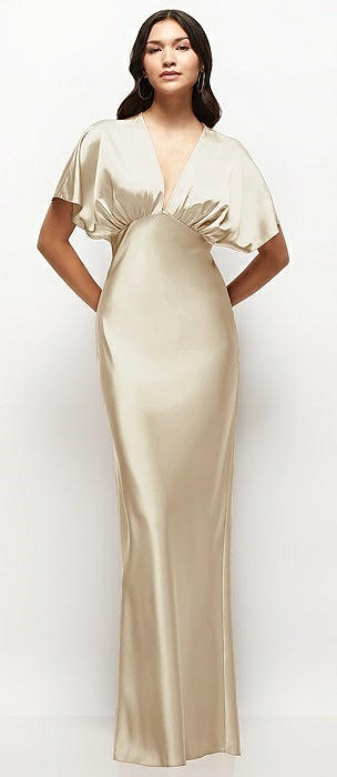 white christmas dresses Champagne Puffed Sleeve Satin A-Line Prom Dress 20868 – vigocouture main image 0