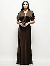 Alt View 1 Thumbnail - Espresso Plunge Neck Kimono Sleeve Satin Bias Maxi Dress