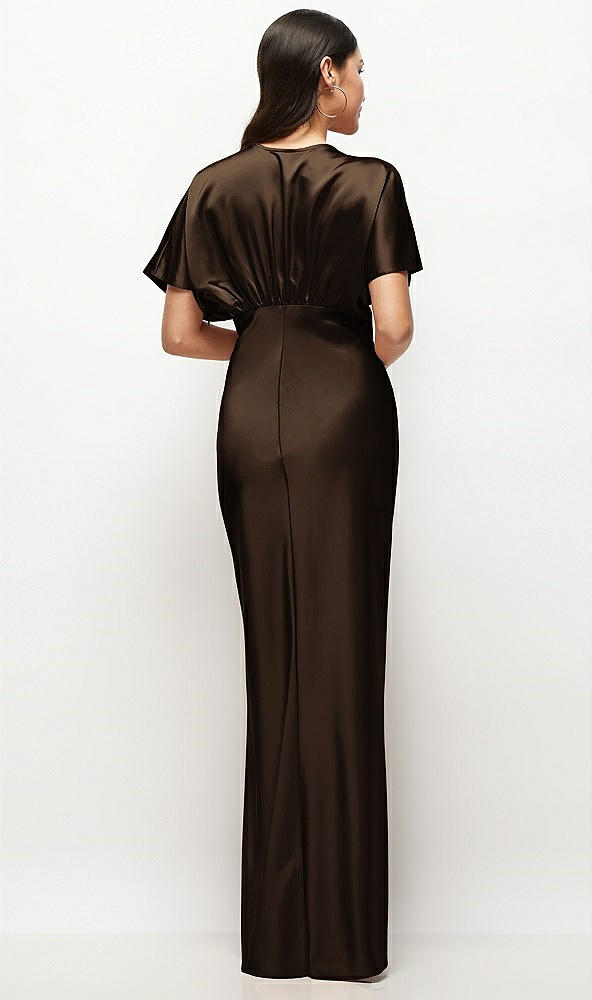 Back View - Espresso Plunge Neck Kimono Sleeve Satin Bias Maxi Dress