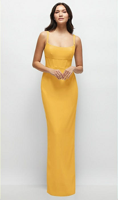 crepe corset bridesmaid dress Dark Navy Bridesmaid Dress 2026 Sheath Long Satin Sleeveless