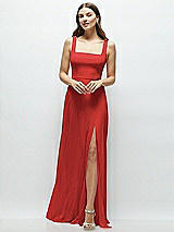 Front View Thumbnail - Poppy Red Square Neck Chiffon Maxi Dress with Circle Skirt
