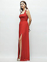 Side View Thumbnail - Poppy Red Square Neck Chiffon Maxi Dress with Circle Skirt