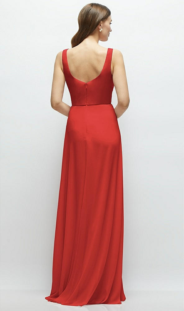 Back View - Poppy Red Square Neck Chiffon Maxi Dress with Circle Skirt