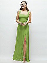 Front View Thumbnail - Peridot Green Square Neck Chiffon Maxi Dress with Circle Skirt