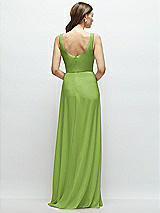 Rear View Thumbnail - Peridot Green Square Neck Chiffon Maxi Dress with Circle Skirt