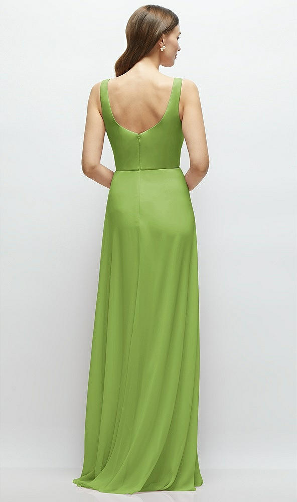 Back View - Peridot Green Square Neck Chiffon Maxi Dress with Circle Skirt