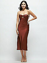 Front View Thumbnail - Auburn Moon Strapless Bow-Bandeau Cutout Satin Midi Slip Dress