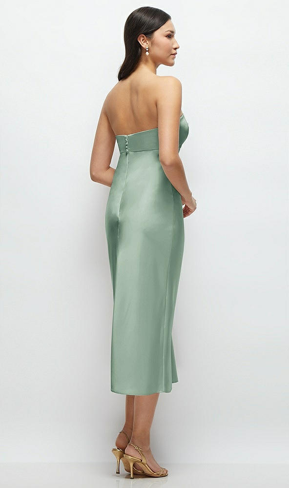 Back View - Seagrass Strapless Bow-Bandeau Cutout Satin Midi Slip Dress