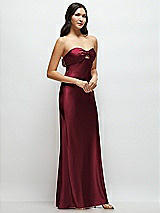 Side View Thumbnail - Cabernet Strapless Bow-Bandeau Cutout Satin Maxi Slip Dress