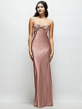 Front View Thumbnail - Neu Nude Strapless Bow-Bandeau Cutout Satin Maxi Slip Dress