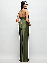 Rear View Thumbnail - Olive Green Strapless Bow-Bandeau Cutout Satin Maxi Slip Dress