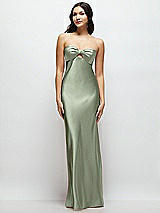 Front View Thumbnail - Sage Strapless Bow-Bandeau Cutout Satin Maxi Slip Dress
