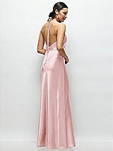 Rear View Thumbnail - Ballet Pink High Halter Tie-Strap Open-Back Satin Maxi Dress