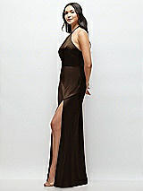 Side View Thumbnail - Espresso High Halter Tie-Strap Open-Back Satin Maxi Dress