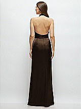 Rear View Thumbnail - Espresso Cowl Halter Open-Back Satin Maxi Dress