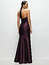 Rear View Thumbnail - Deep Plum Strapless Cuff Neckline Satin Trumpet Gown