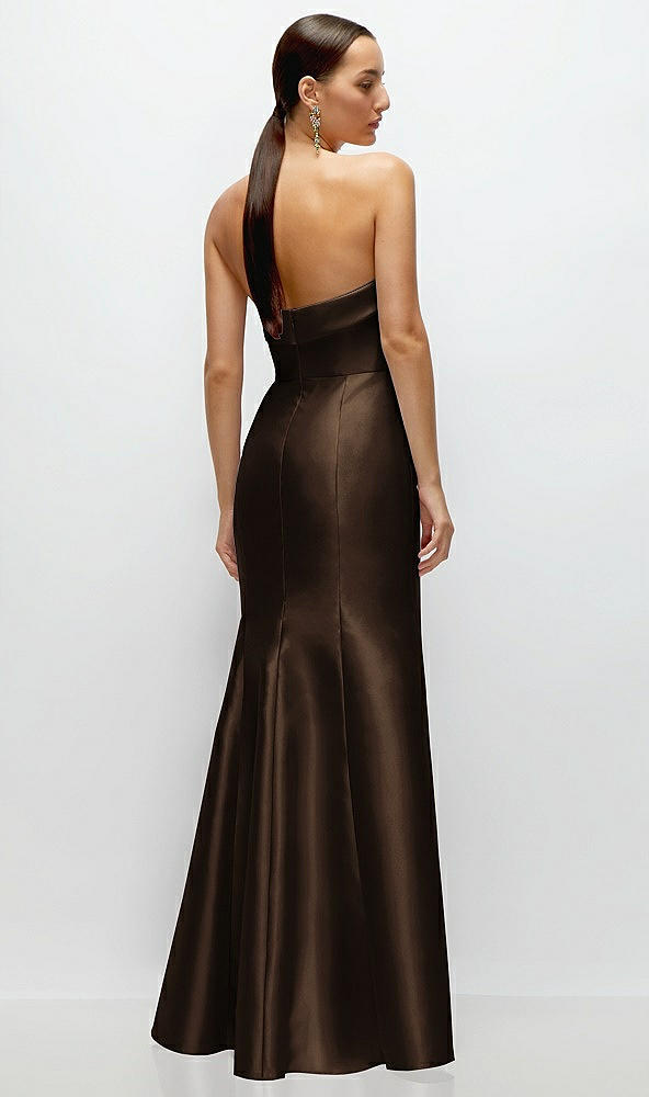 Back View - Espresso Strapless Cuff Neckline Satin Trumpet Gown