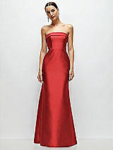 Front View Thumbnail - Poppy Red Strapless Cuff Neckline Satin Trumpet Gown