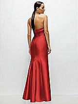 Rear View Thumbnail - Poppy Red Strapless Cuff Neckline Satin Trumpet Gown