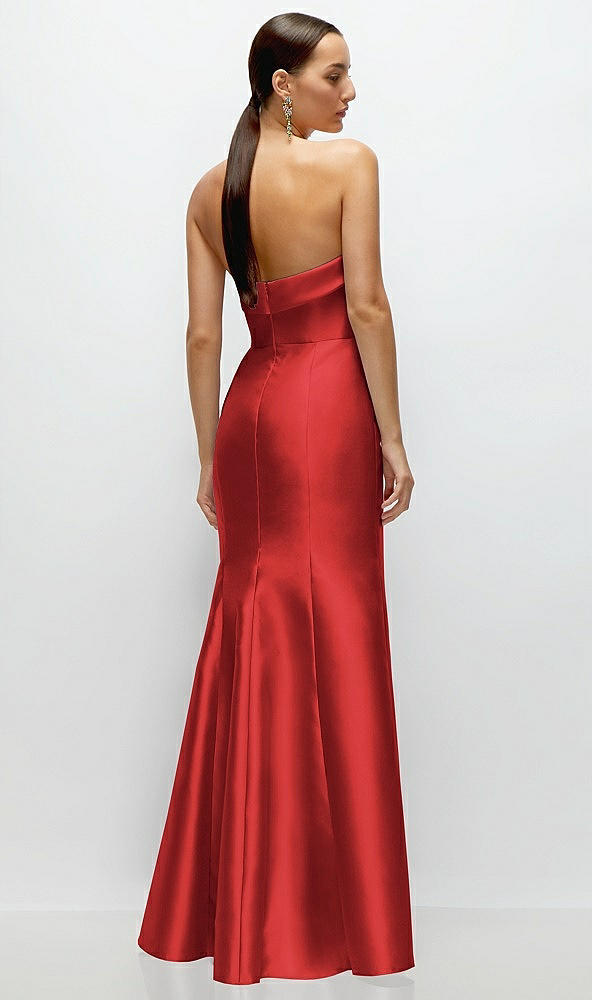 Back View - Poppy Red Strapless Cuff Neckline Satin Trumpet Gown