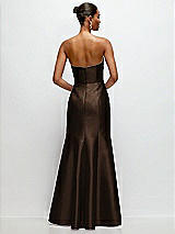 Rear View Thumbnail - Espresso Strapless Cat-Eye Draped Bodice Satin Trumpet Dress