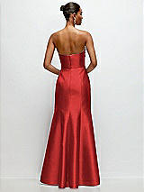 Rear View Thumbnail - Poppy Red Strapless Cat-Eye Draped Bodice Satin Tumpet Dress