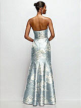 Rear View Thumbnail - Porcelain Blue Seraphina Floral Strapless Cat-Eye Draped Bodice Floral Satin Tumpet Dress