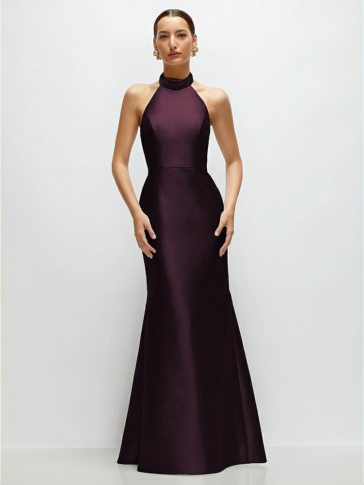 V-neck Halter Satin Trumpet Bridesmaid Dress In Blush | The Dessy Group