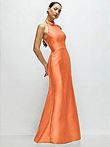 Side View Thumbnail - Portofino Orange High-Neck Halter Open-Back Satin Trumpet Dress 