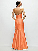 Rear View Thumbnail - Portofino Orange High-Neck Halter Open-Back Satin Trumpet Dress 