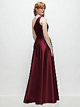 Rear View Thumbnail - Cabernet One-Shoulder Full A-Line Satin Gown with Handworked Floral Appliqué