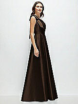 Side View Thumbnail - Espresso Bow One-Shoulder Full A-Line Satin Maxi Dress
