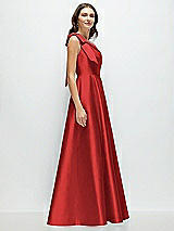 Side View Thumbnail - Poppy Red Bow One-Shoulder Full A-Line Satin Maxi Dress