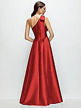 Rear View Thumbnail - Poppy Red Bow One-Shoulder Full A-Line Satin Maxi Dress