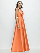 Side View Thumbnail - Portofino Orange Bow One-Shoulder Full A-Line Satin Maxi Dress