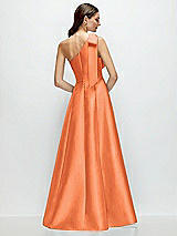 Rear View Thumbnail - Portofino Orange Bow One-Shoulder Full A-Line Satin Maxi Dress