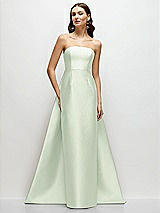 Side View Thumbnail - Mint Green Strapless Satin Column Dress with Removeable Watteau Train