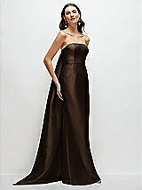 Front View Thumbnail - Espresso Strapless Satin Column Dress with Removeable Watteau Train