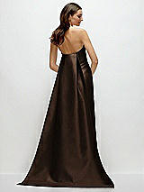 Rear View Thumbnail - Espresso Strapless Satin Column Dress with Removeable Watteau Train
