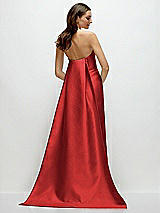 Rear View Thumbnail - Poppy Red Strapless Satin Column Dress with Removeable Watteau Train