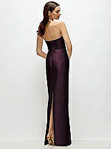 Rear View Thumbnail - Deep Plum Strapless Satin Column Dress with Back Slit