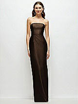 Front View Thumbnail - Espresso Strapless Satin Column Dress with Back Slit