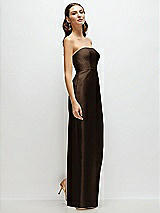 Side View Thumbnail - Espresso Strapless Satin Column Dress with Back Slit