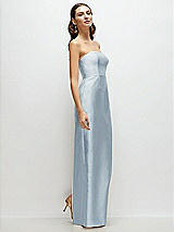 Side View Thumbnail - Mist Strapless Satin Column Dress with Back Slit