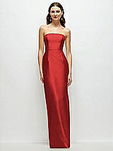 Front View Thumbnail - Poppy Red Strapless Satin Column Dress with Back Slit