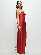 Side View Thumbnail - Poppy Red Strapless Satin Column Dress with Back Slit