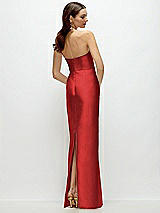 Rear View Thumbnail - Poppy Red Strapless Satin Column Dress with Back Slit