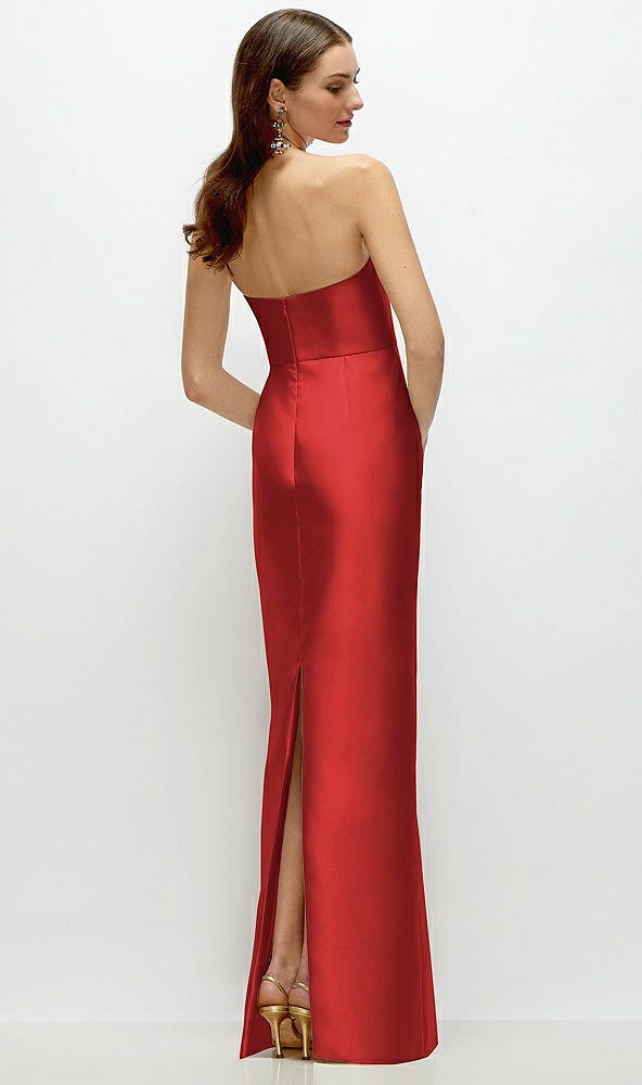 Back View - Poppy Red Strapless Satin Column Dress with Back Slit