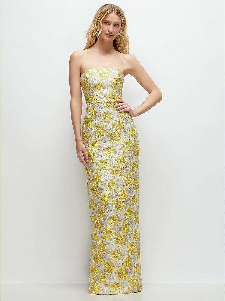 Golden Yellow Strapless Cat-eye Floral Jacquard Corset High-low Bridesmaid  Dress With Ruffle Hem In Golden Yellow | The Dessy Group