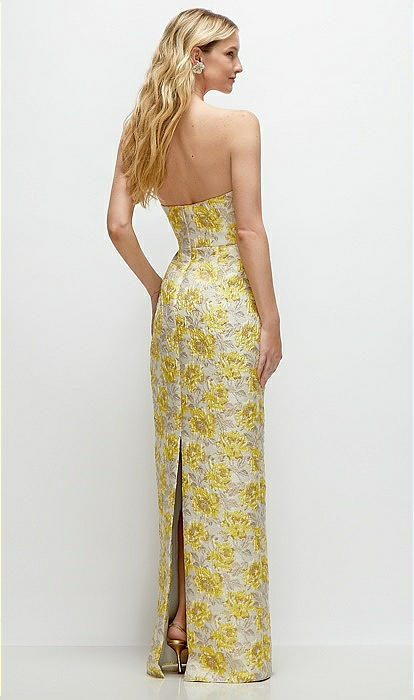 Golden Yellow Strapless Floral Jacquard Column Bridesmaid Dress With Back  Slit In Golden Yellow | The Dessy Group